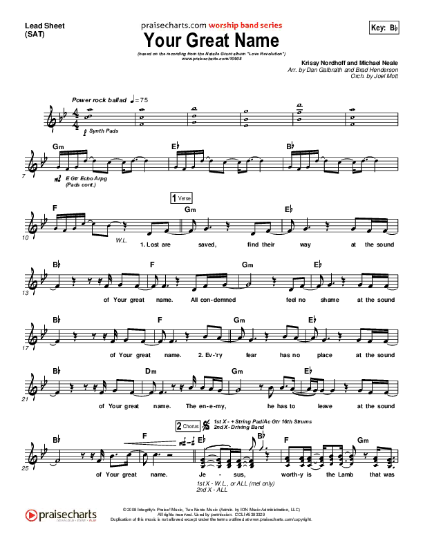 Your Great Name Lead Sheet (SAT) (Natalie Grant)