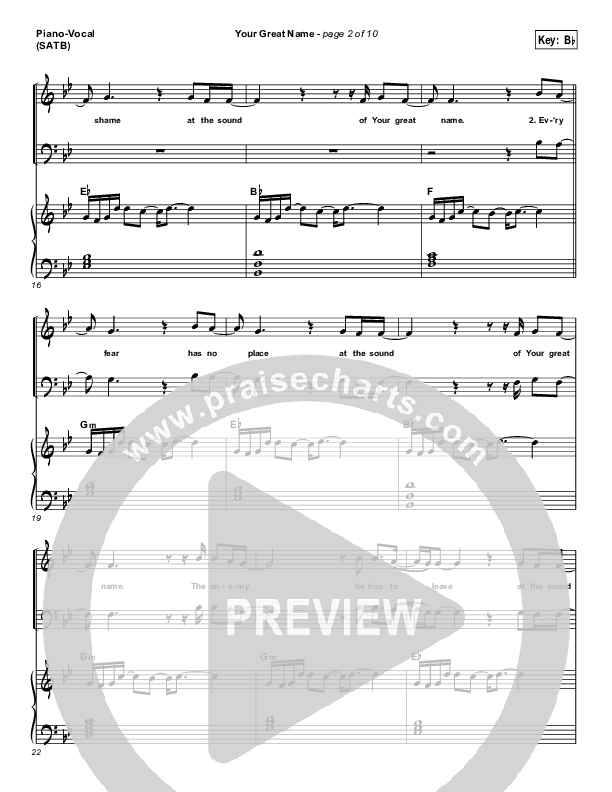 Your Great Name Piano/Vocal (SATB) (Natalie Grant)