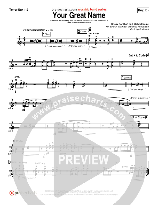 Your Great Name Tenor Sax 1/2 (Natalie Grant)