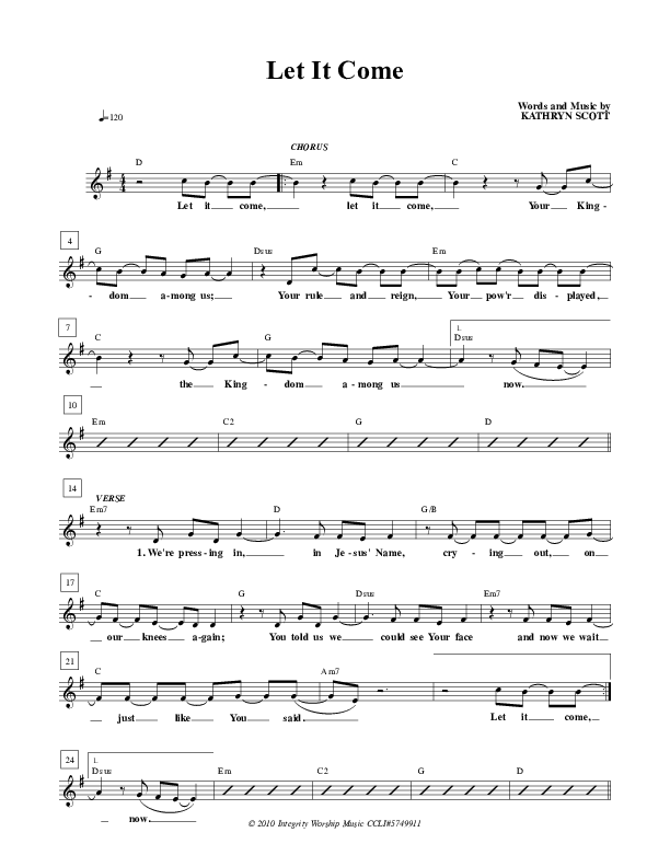 Let It Come Lead Sheet (Kathryn Scott)