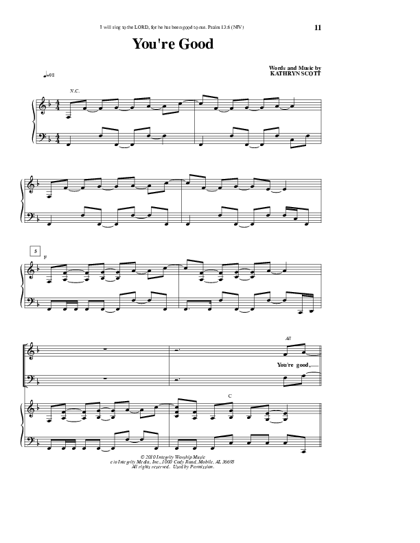 You're Good Piano/Vocal (Kathryn Scott)