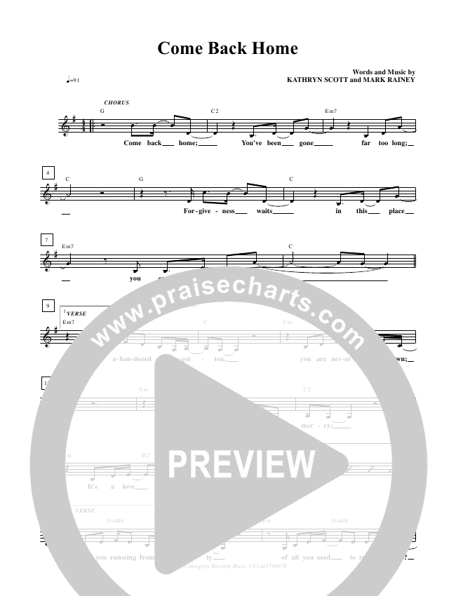 Come Back Home Sheet Music (Kathryn Scott) PraiseCharts