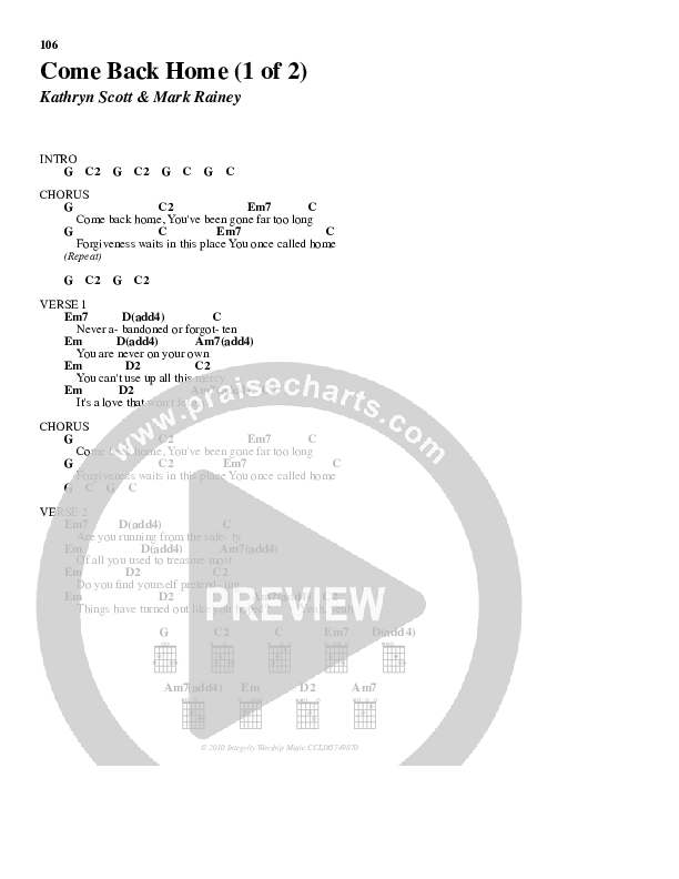 Come Back Home Chords PDF (Kathryn Scott) PraiseCharts