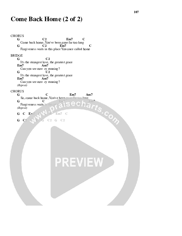 Come Back Home Chord Chart (Kathryn Scott)