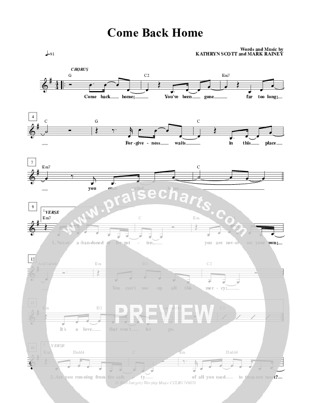 Come Back Home Lead Sheet (Kathryn Scott)