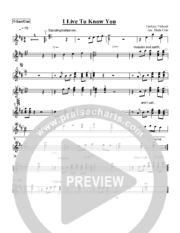 I Live To Know You Tenor Sax/Clarinet (Hillsong Worship)