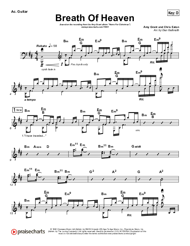 Breath Of Heaven (Mary's Song) Acoustic Guitar (Amy Grant)