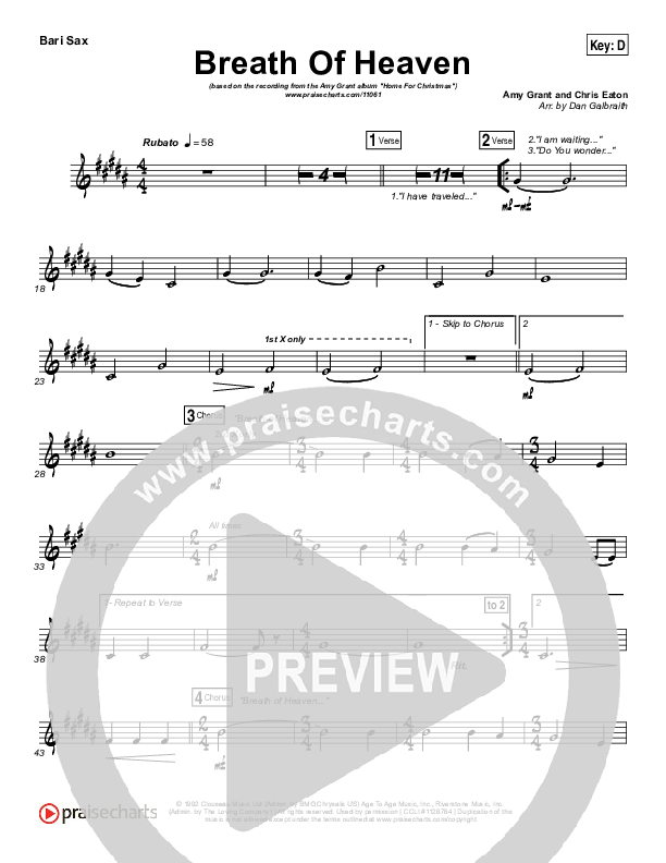 Breath Of Heaven (Mary's Song) Bari Sax (Amy Grant)