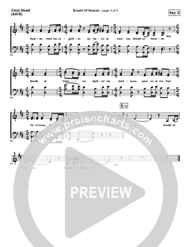 Breath Of Heaven (Mary's Song) Choir Sheet (SATB) (Print Only) (Amy Grant)