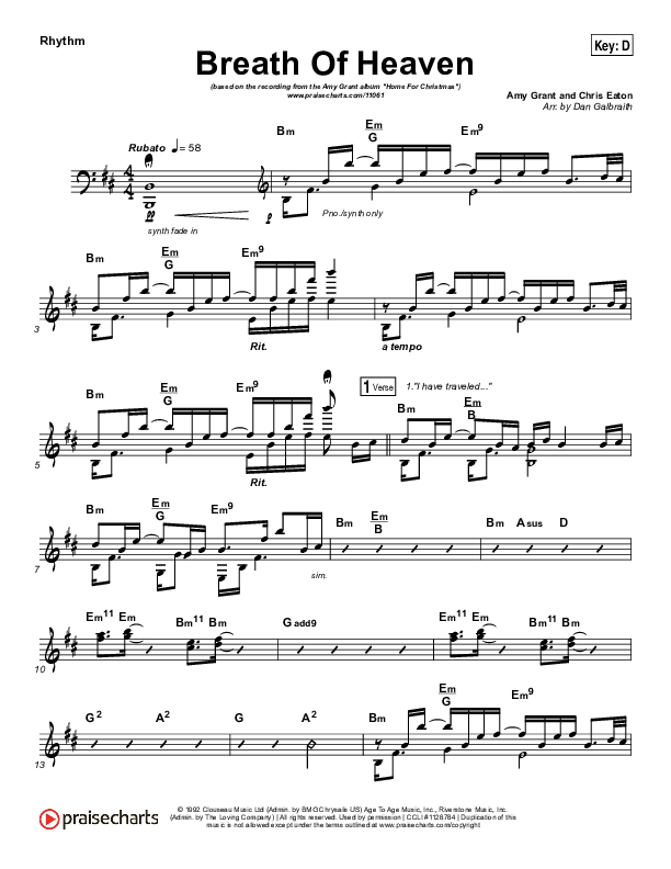 Breath Of Heaven (Mary's Song) Rhythm Chart (Amy Grant)
