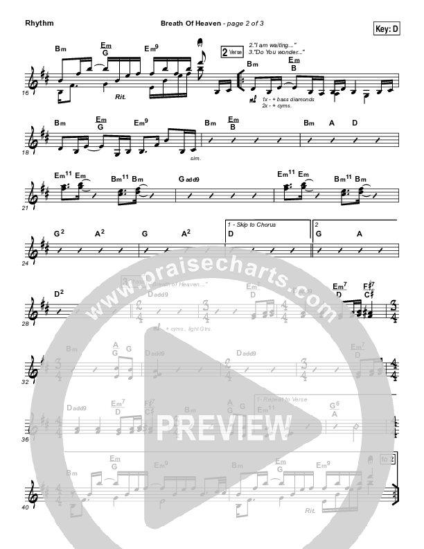 Breath Of Heaven (Mary's Song) Rhythm Chart (Amy Grant)