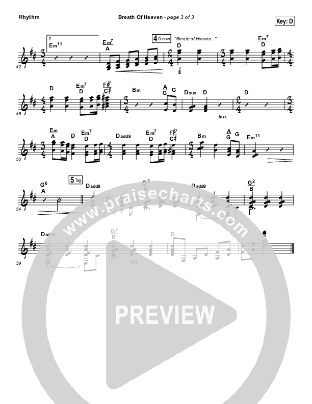 Breath Of Heaven (Mary's Song) Rhythm Chart (Print Only) (Amy Grant)