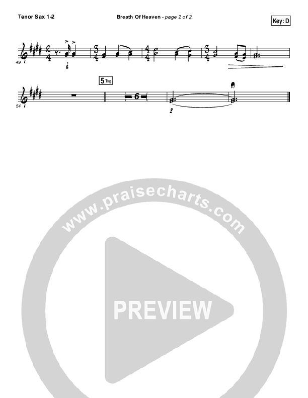 Breath Of Heaven (Mary's Song) Tenor Sax 1/2 (Amy Grant)