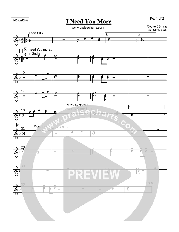 I Need You More Tenor Sax/Clarinet (Lindell Cooley)