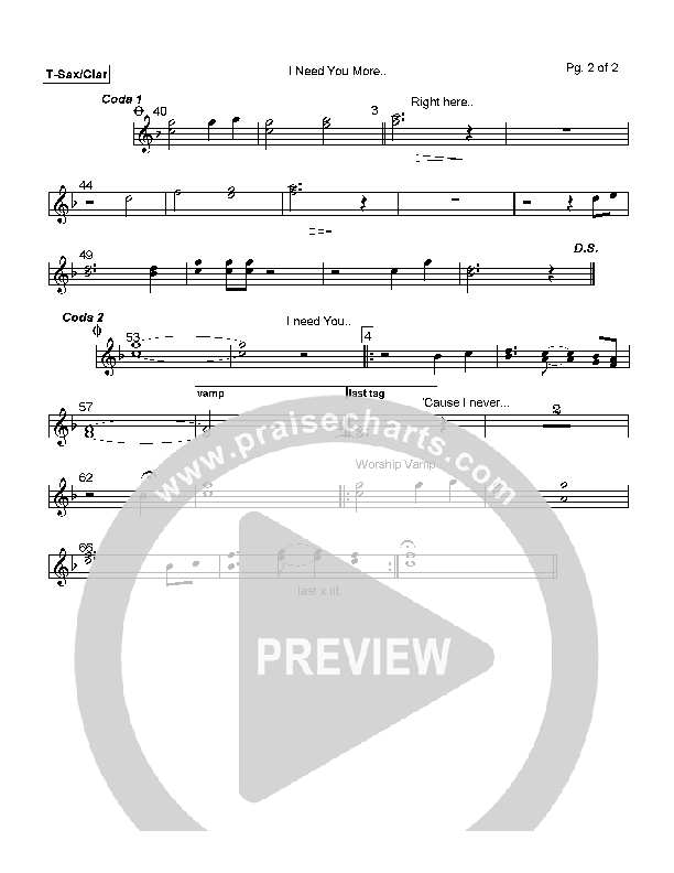 I Need You More Tenor Sax/Clarinet (Lindell Cooley)