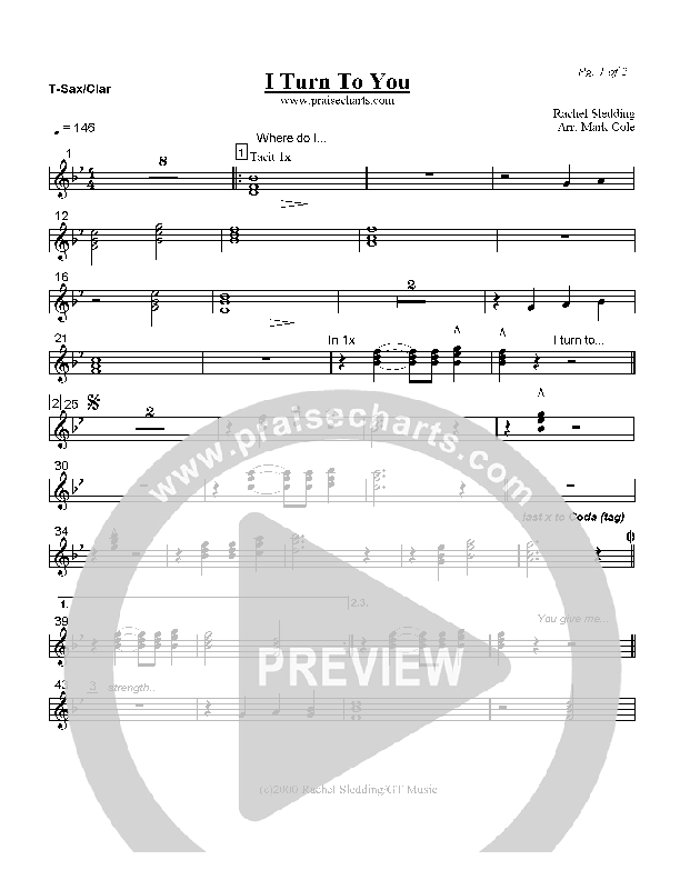 I Turn To You Tenor Sax/Clarinet (Mark Cole)