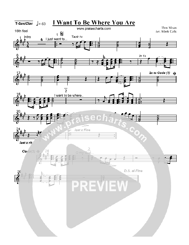 I Want to Be Where You Are Tenor Sax/Clarinet (Don Moen)