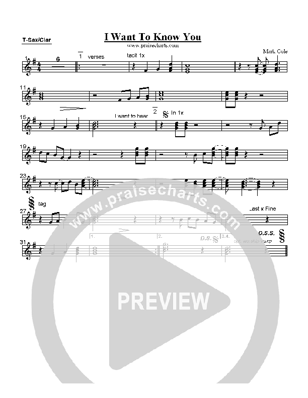 I Want To Know You Tenor Sax/Clarinet (Mark Cole)