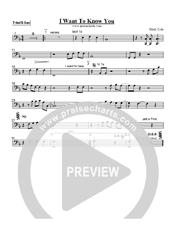 I Want To Know You Trombone 4/Bari Sax (Mark Cole)