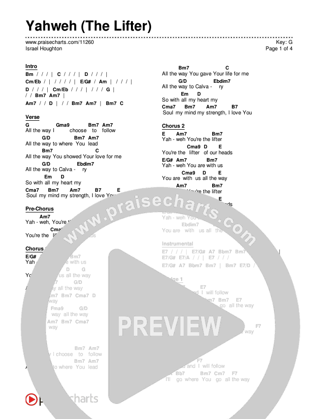 Yahweh (The Lifter) Chords & Lyrics (Israel Houghton)