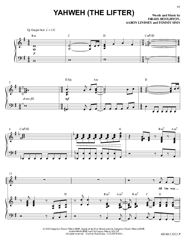 Yahweh (The Lifter) Piano/Vocal & Lead (Israel Houghton)