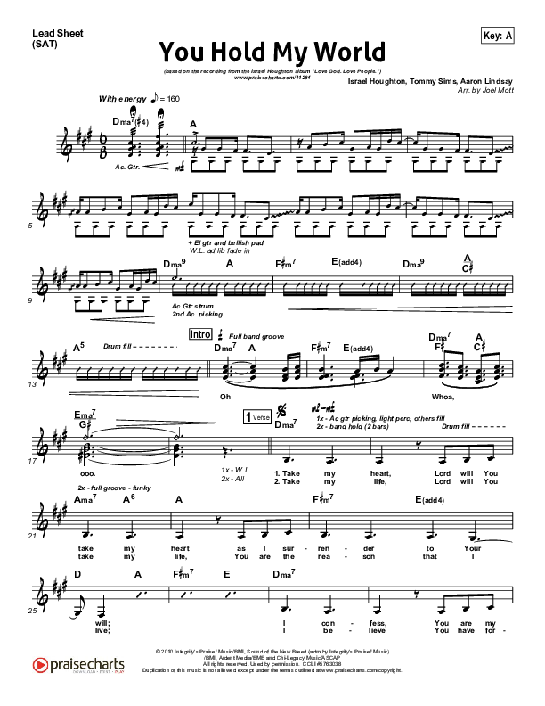 You Hold My World Lead Sheet (Israel Houghton)