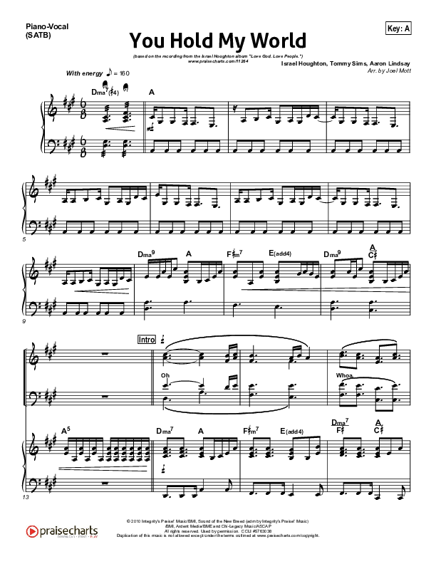 You Hold My World Piano/Vocal (SATB) (Israel Houghton)