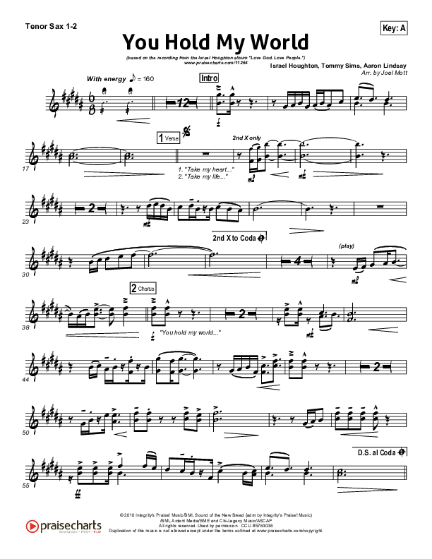 You Hold My World Tenor Sax 1/2 (Israel Houghton)