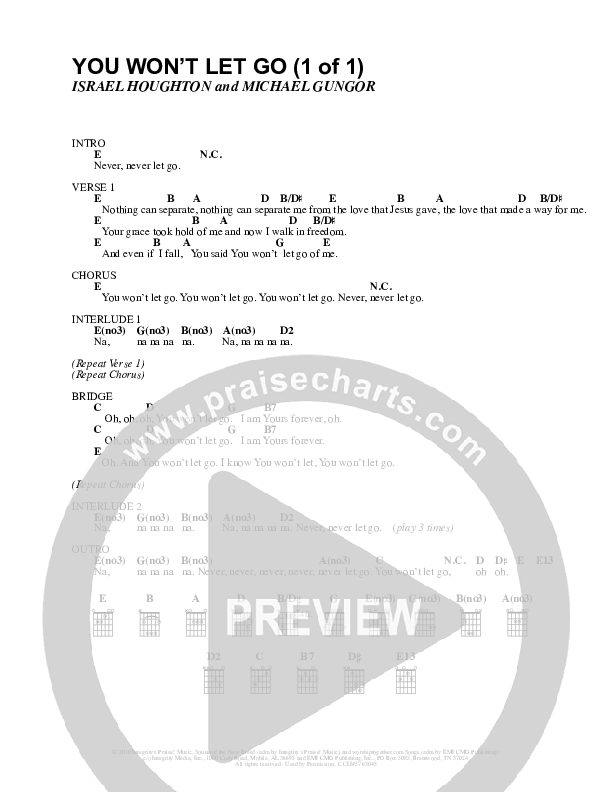You Won't Let Go Chord Chart (Israel Houghton)