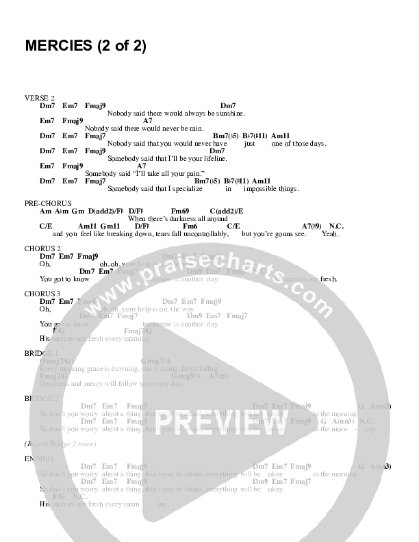 Mercies Chord Chart (Israel Houghton / Kirk Franklin)
