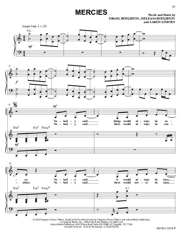 Mercies Piano/Vocal (Israel Houghton / Kirk Franklin)