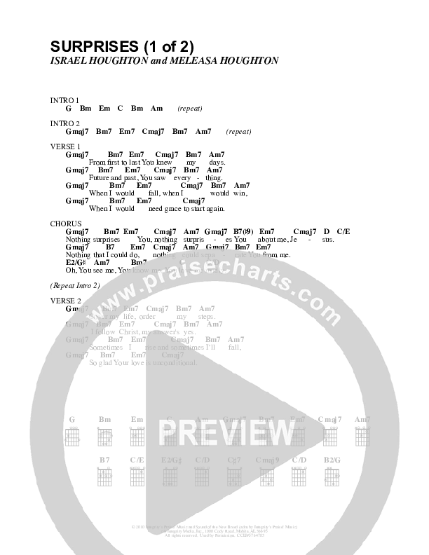 Surprises Chord Chart (Israel Houghton / Fred Hammond)