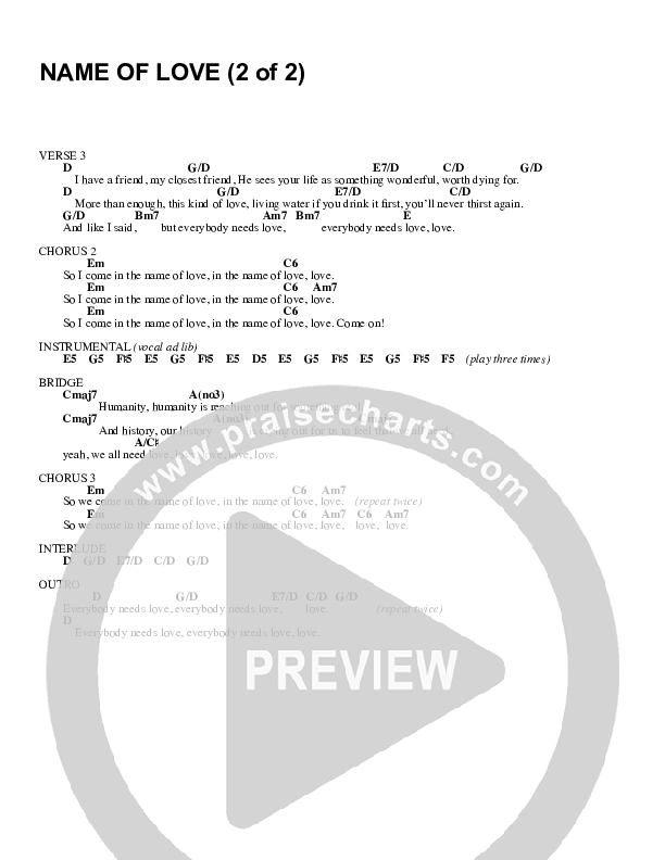 Name Of Love Chords & Lyrics (Israel Houghton)