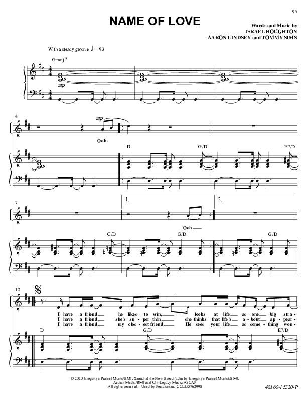 Name Of Love Piano/Vocal (Israel Houghton)