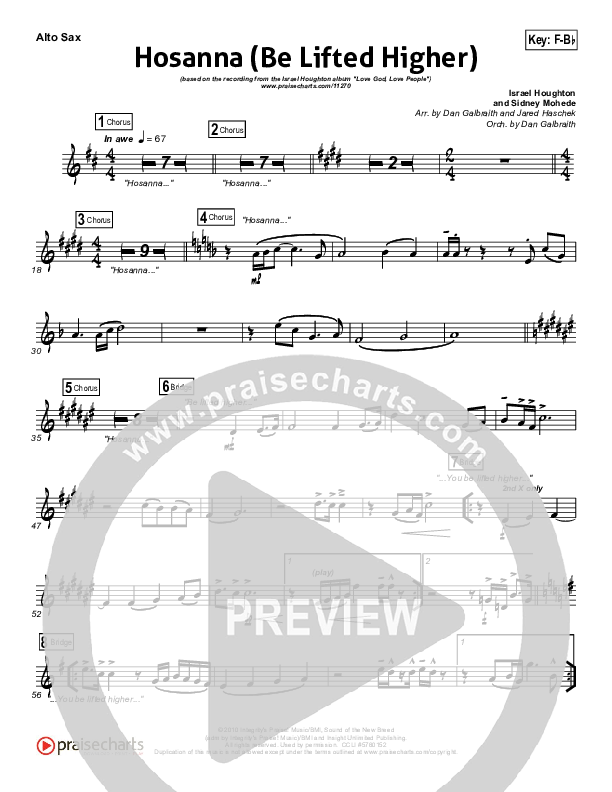 Hosanna (Be Lifted Higher) Alto Sax (Israel Houghton)