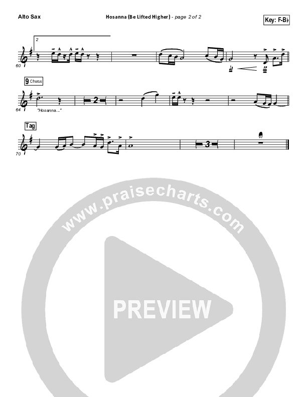 Hosanna (Be Lifted Higher) Alto Sax (Israel Houghton)
