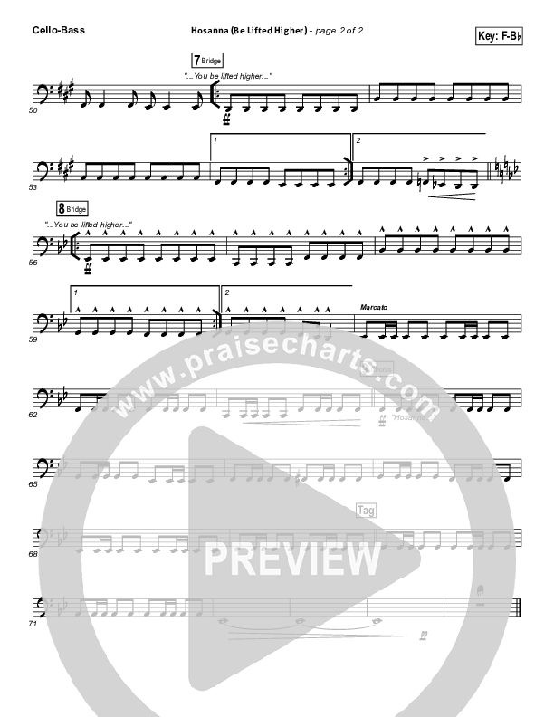 Hosanna (Be Lifted Higher) Cello/Bass (Israel Houghton)