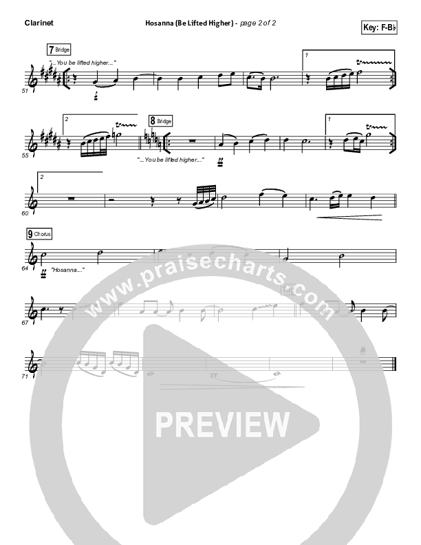 Hosanna (Be Lifted Higher) Clarinet (Israel Houghton)