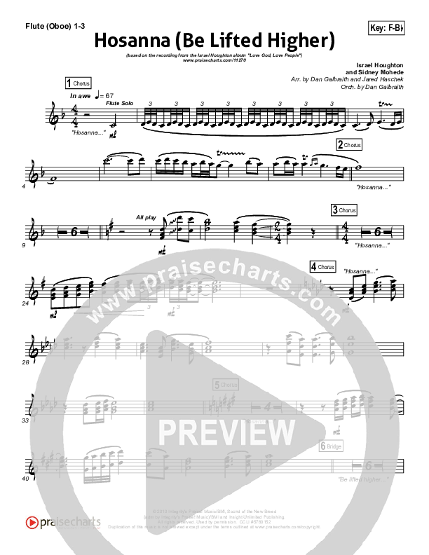 Hosanna (Be Lifted Higher) Flute/Oboe 1/2/3 (Israel Houghton)