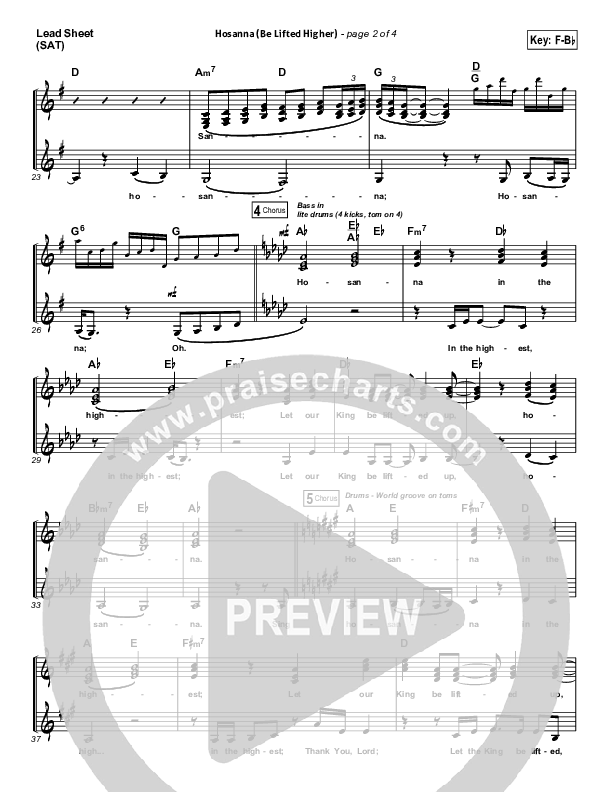 Hosanna (Be Lifted Higher) Lead Sheet (SAT) (Israel Houghton)