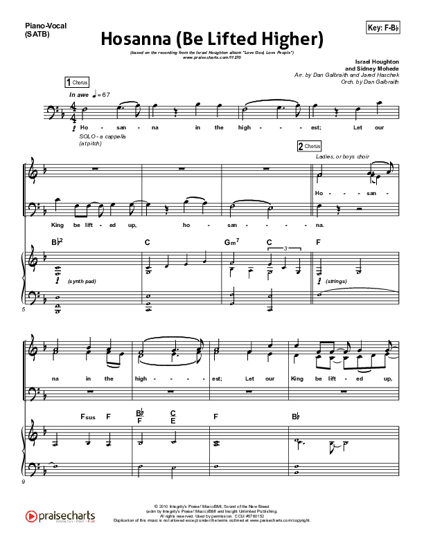 Hosanna (Be Lifted Higher) Piano/Vocal (SATB) (Israel Houghton)