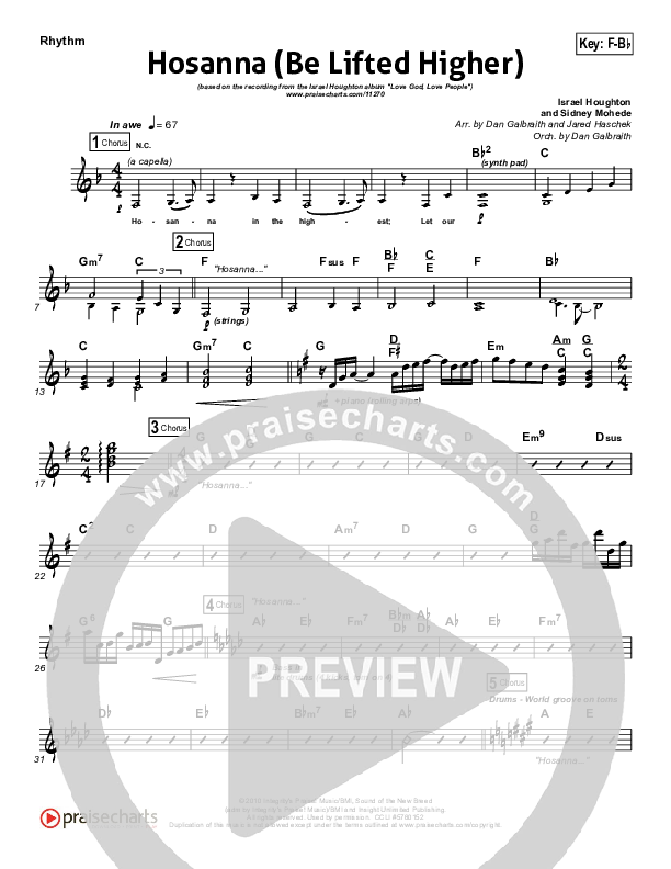 Hosanna (Be Lifted Higher) Rhythm Chart (Israel Houghton)