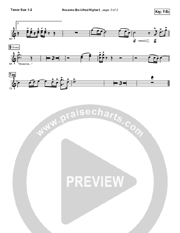 Hosanna (Be Lifted Higher) Tenor Sax 1/2 (Israel Houghton)