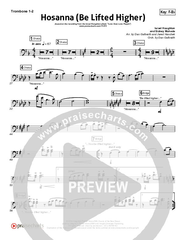 Hosanna (Be Lifted Higher) Trombone 1/2 (Israel Houghton)