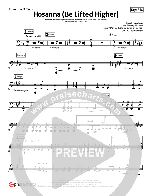 Hosanna (Be Lifted Higher) Trombone 3/Tuba (Israel Houghton)