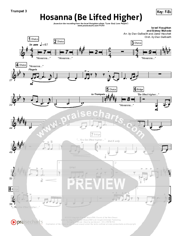 Hosanna (Be Lifted Higher) Trumpet 3 (Israel Houghton)