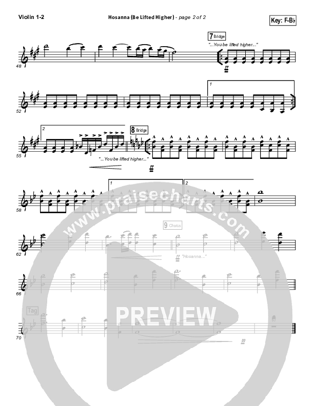 Hosanna (Be Lifted Higher) Violin 1/2 (Israel Houghton)