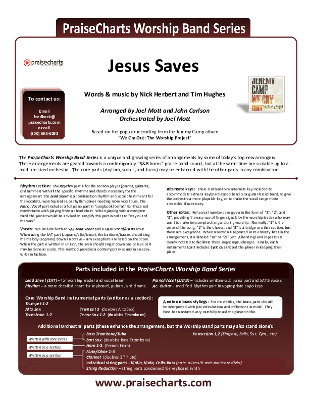 Jesus Saves Cover Sheet (Jeremy Camp)