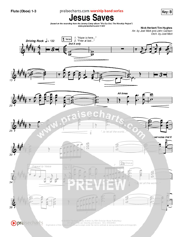 Jesus Saves Flute/Oboe 1/2/3 (Jeremy Camp)