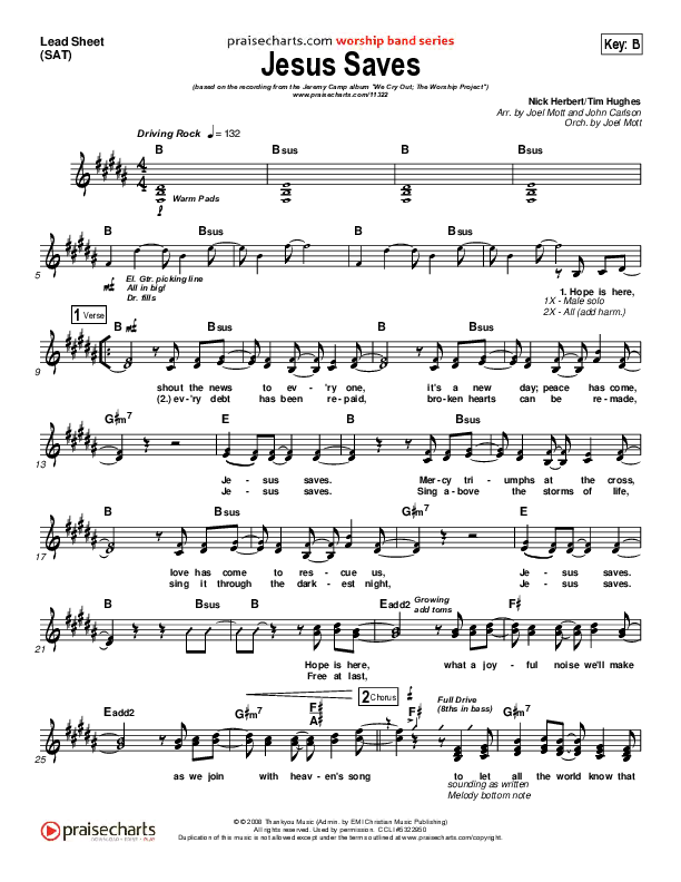 Jesus Saves Lead Sheet (SAT) (Jeremy Camp)